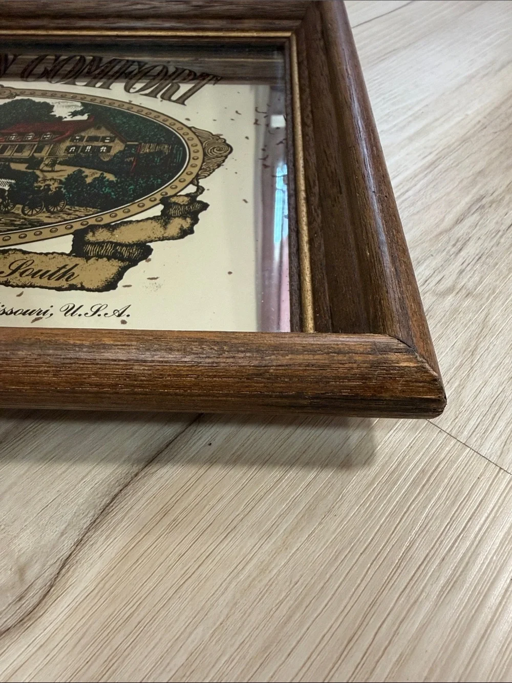 Southern Comfort Frame Advertising Mirror St. Louis Mississippi River Rustic Bar